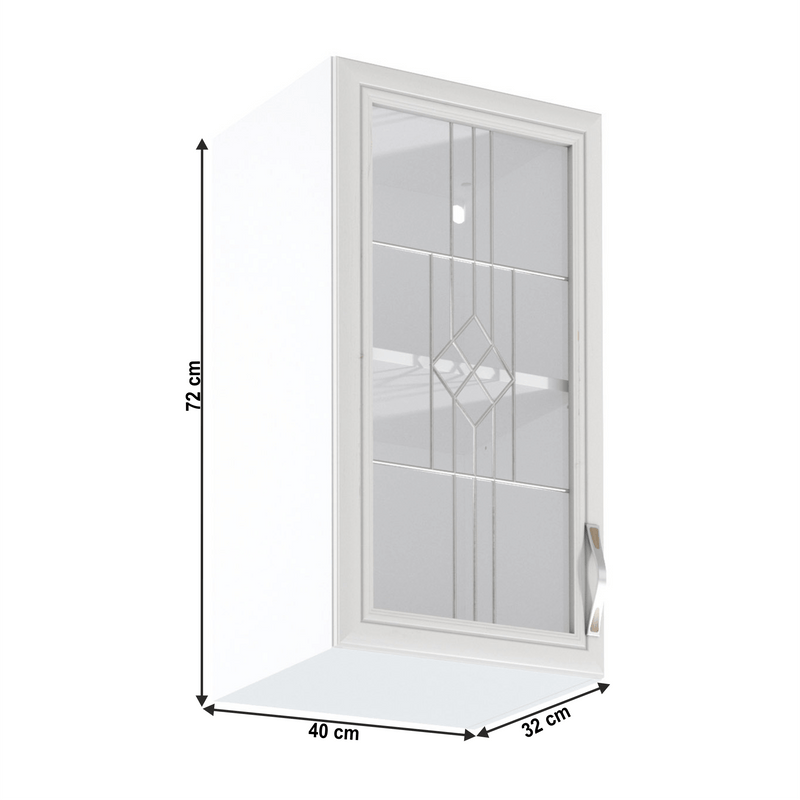 Felsőszekrény G40S üveggel, balos, fehér/sosna Andersen, SICILIA