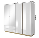 Szekrény tükörrel, fehér/grandson tölgy/fehér magasfényű, CITY