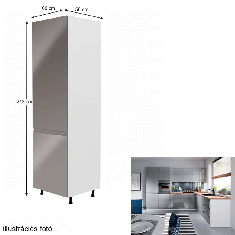 Szekrény a beépíthető hűtőhöz Aurora D60ZL, fehér, szürke