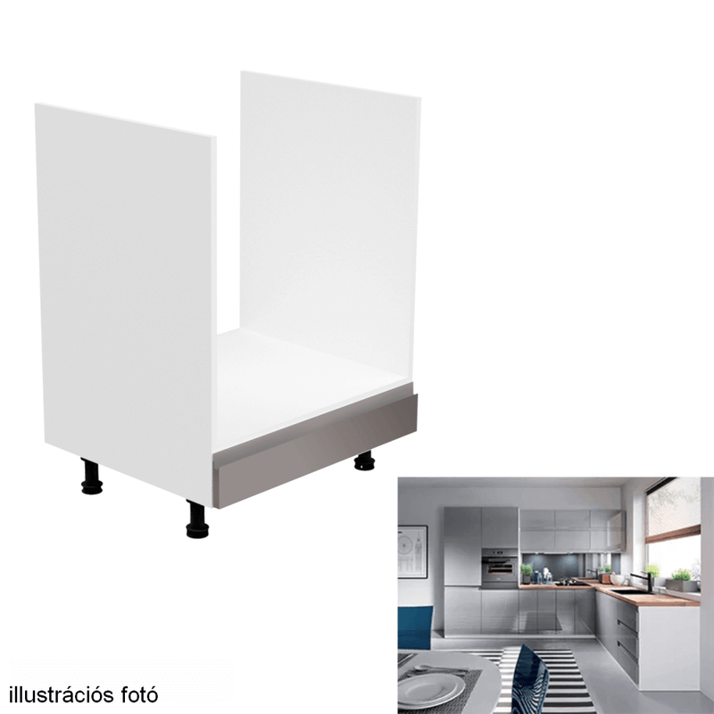 Szekrény a beépíthető készülékekhez, fehér/szürke extra magasfényű, AURORA D60ZK