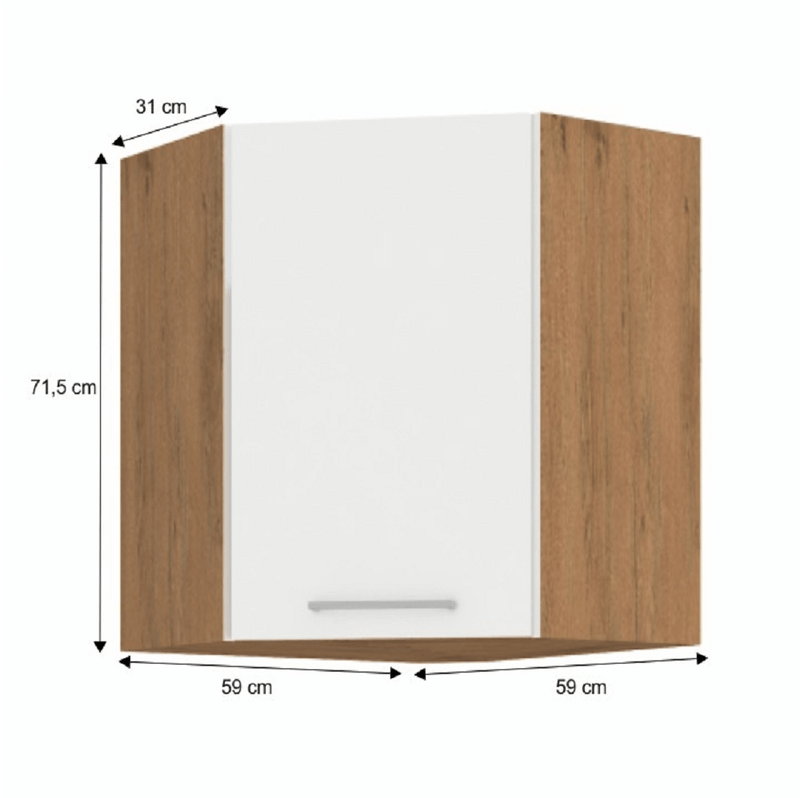 Felső sarokszekrény, lancelot tölgy / fehér extra magas fényű HG, VEGA 58x58 GN-72  1F