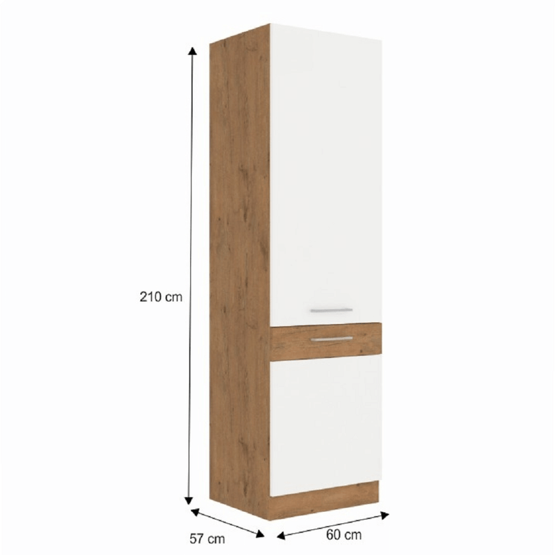 Magas szekrény, lancelot tölgy/ fehér extra magas fényű HG , VEGA 60 DK-210 2F