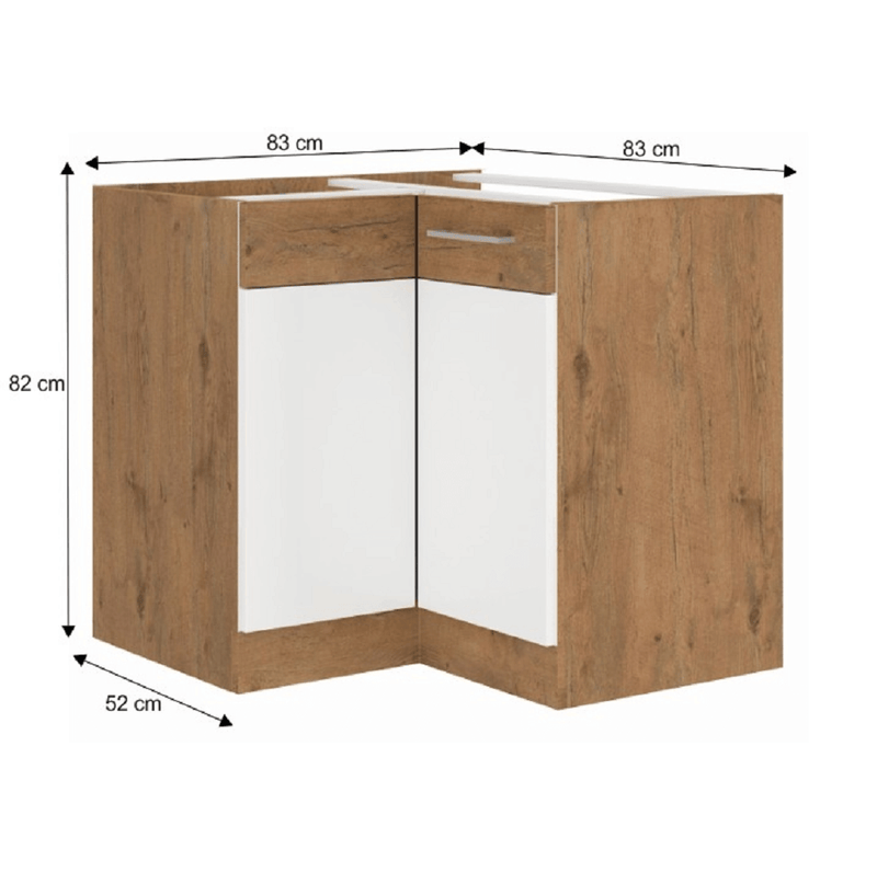 Alsó sarokszekrény, extra magasfényű Hg/lancelot tölgy, VEGA 90X90 DN 1F BB
