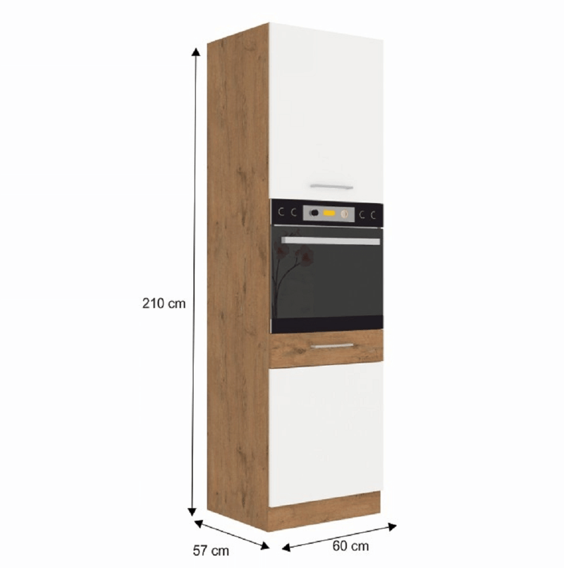 Magas szekrény beépített sütőnek, lancelot tölgy/ fehér extra magas fényű HG, VEGA 60 DP-210 2F