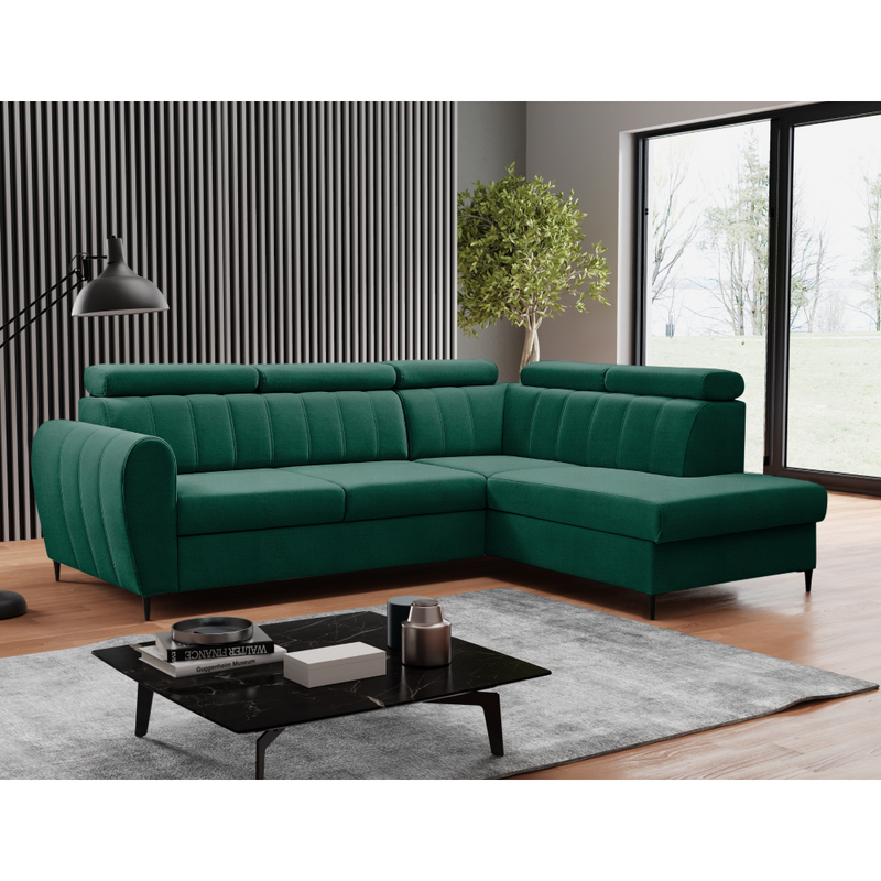 Kinyitható ülőgarnitúra, smaragd, jobbos, KORIO L