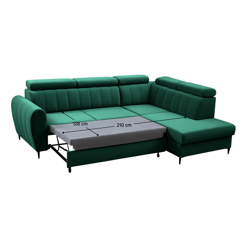 Kinyitható ülőgarnitúra, smaragd, jobbos, KORIO L