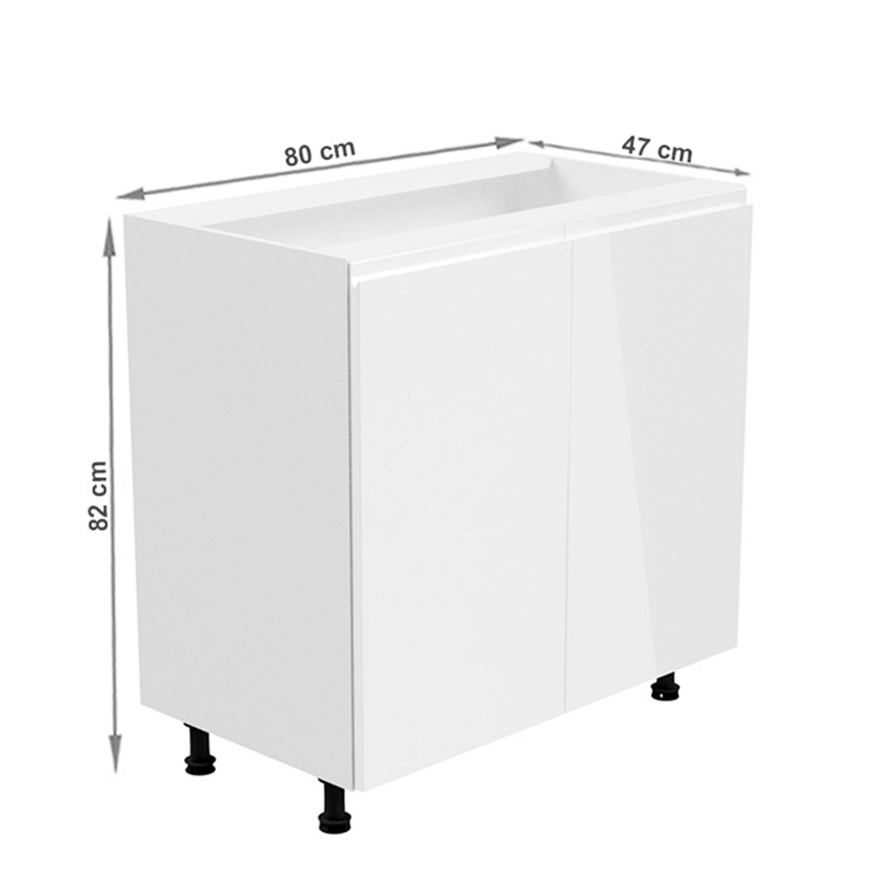 Alsószekrény, fehér/fehér extra magasfényű, AURORA D80
