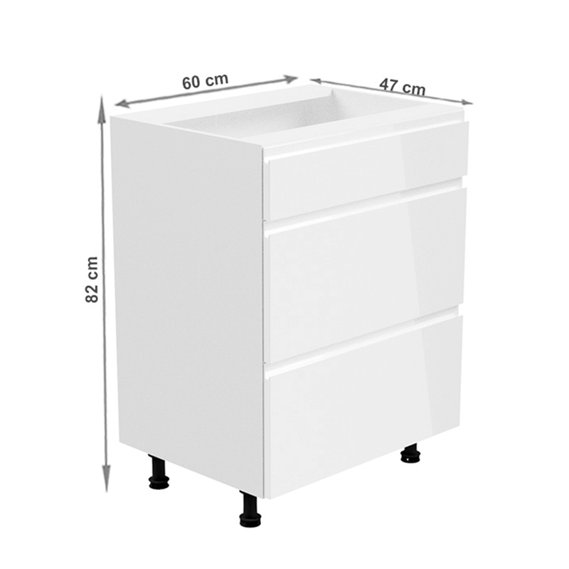 Alsószekrény, fehér/fehér extra magasfényű, AURORA D60S3