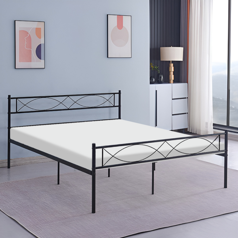 Fém ágy ráccsal, 160x200, fekete, STELVIA