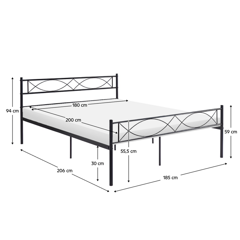 Fém ágy ráccsal, 180x200, fekete, STELVIA