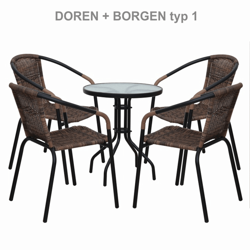 Egymásba rakható szék, barna/fekete fém, DOREN