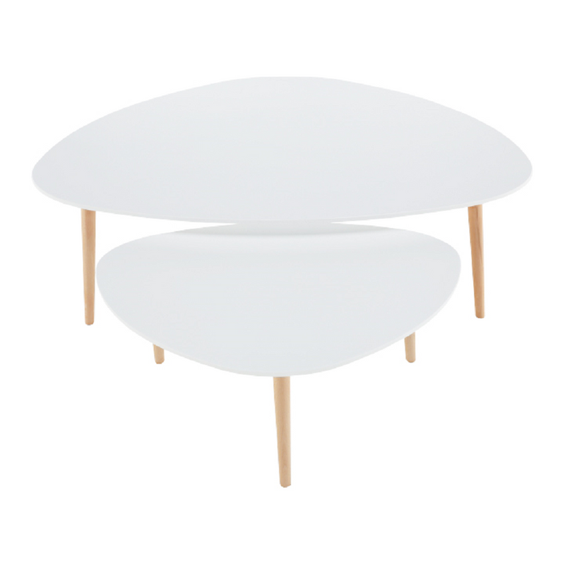 Két részes asztal szett, fehér/bükk, FOLKO NEW