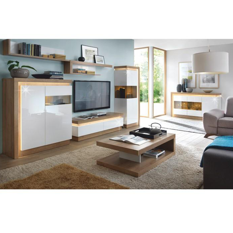 Dohányzóasztal LYOT01, tölgy riviera/fehér extra magasfényű, LEONARDO