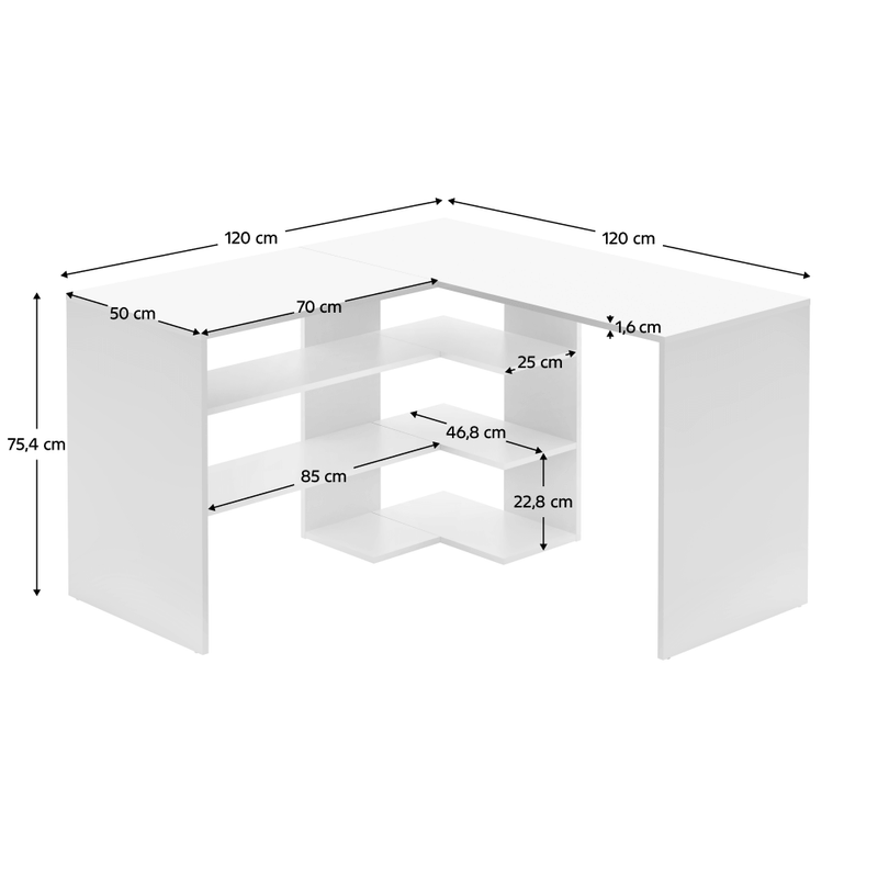Sarok számítógépasztal, fehér, TAMARI