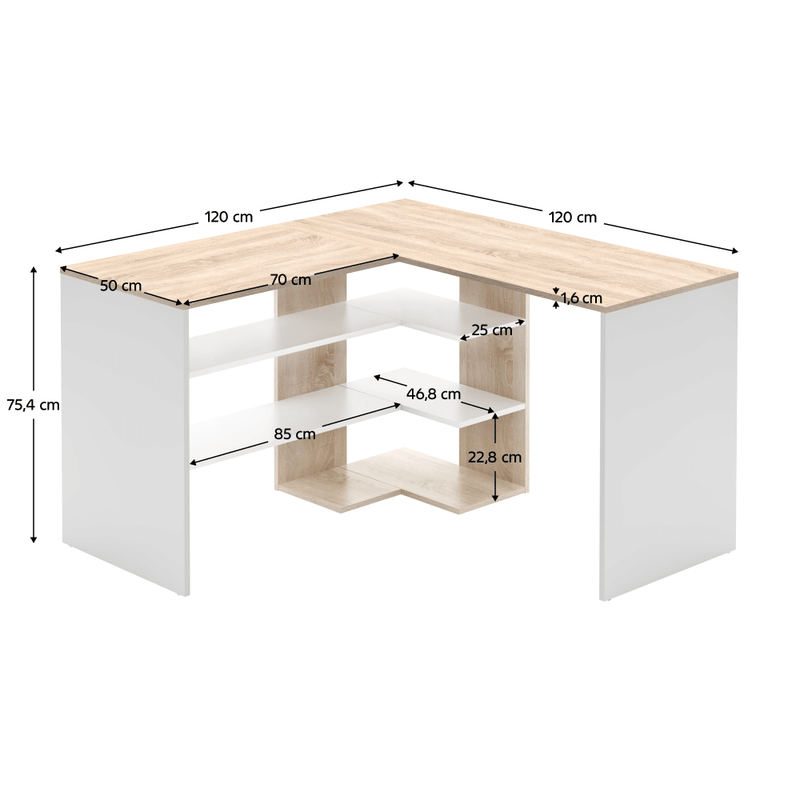 Sarok számítógépasztal, sonoma tölgy/fehér, TAMARI