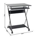 Mozgatható számítógépasztal/Gamer asztal kerekekkel, fekete, TARAK