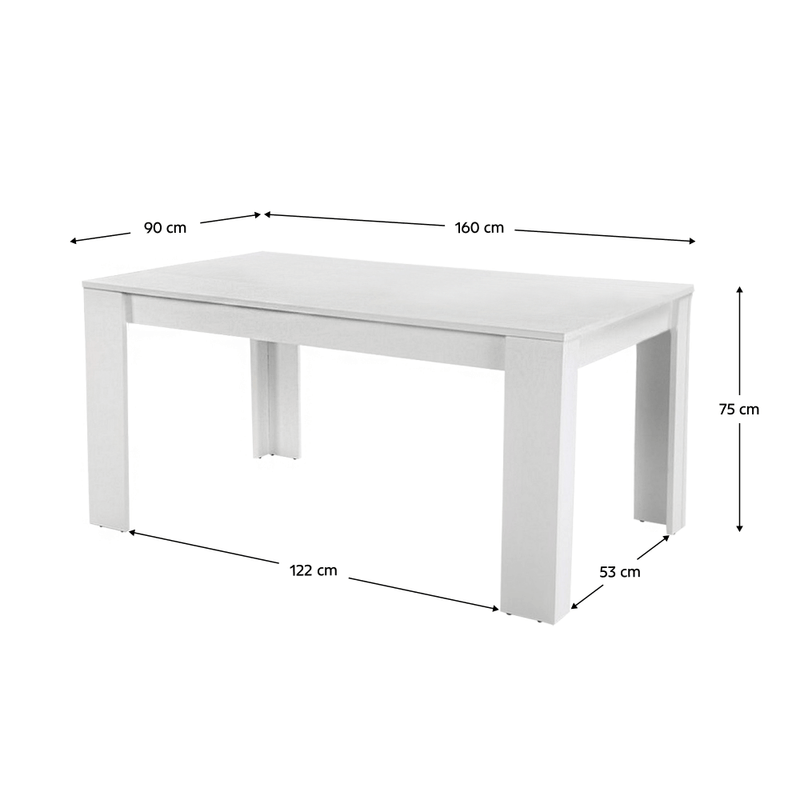 Étkezőasztal, fehér, laminált DTD, 160x90 cm, TOMY NEW
