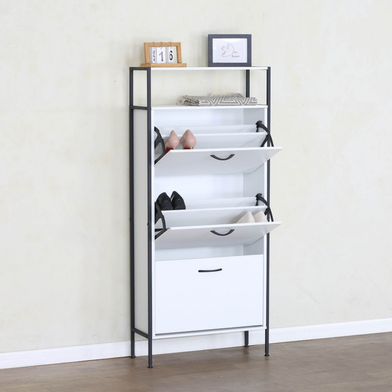 Cipőtároló, 3 soros, fehér, TREDIS