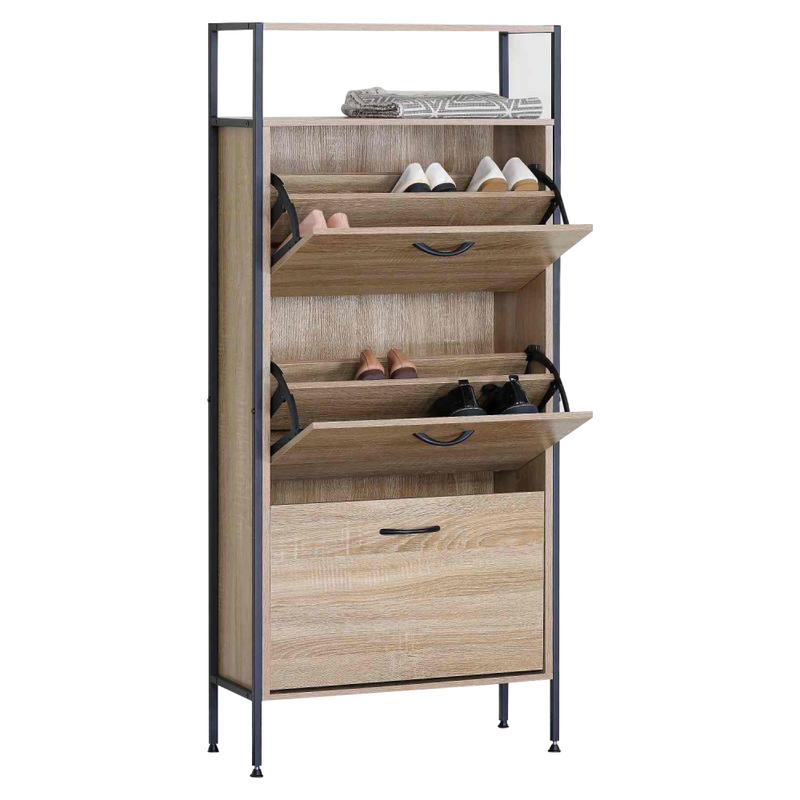 Cipőtároló, 3 soros, tölgy, TREDIS