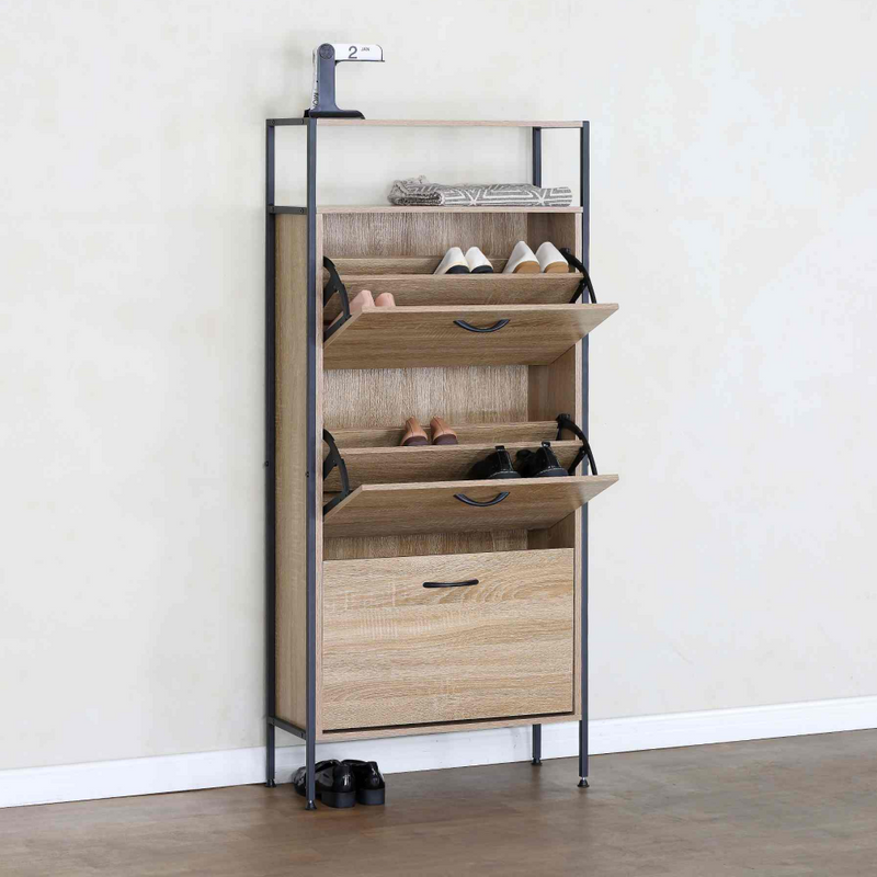 Cipőtároló, 3 soros, tölgy, TREDIS