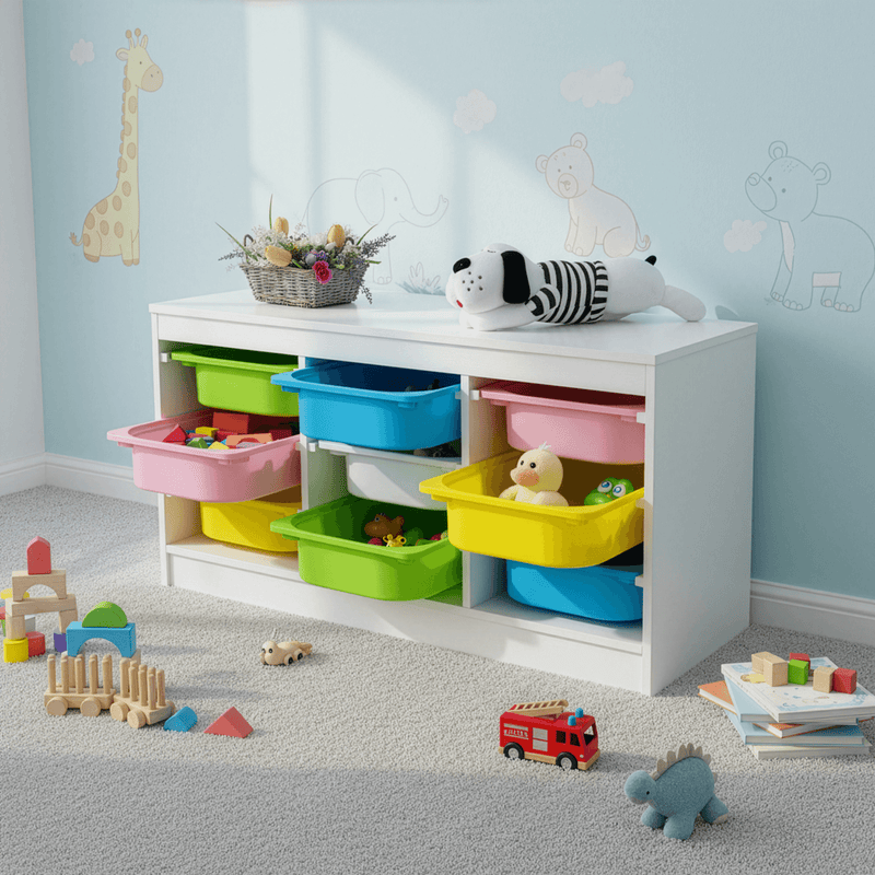 Rendszerező tárolódobozokkal, fehér/színes, TRIMAL