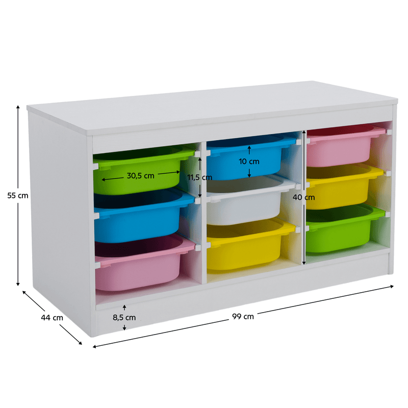 Rendszerező tárolódobozokkal, fehér/színes, TRIMAL