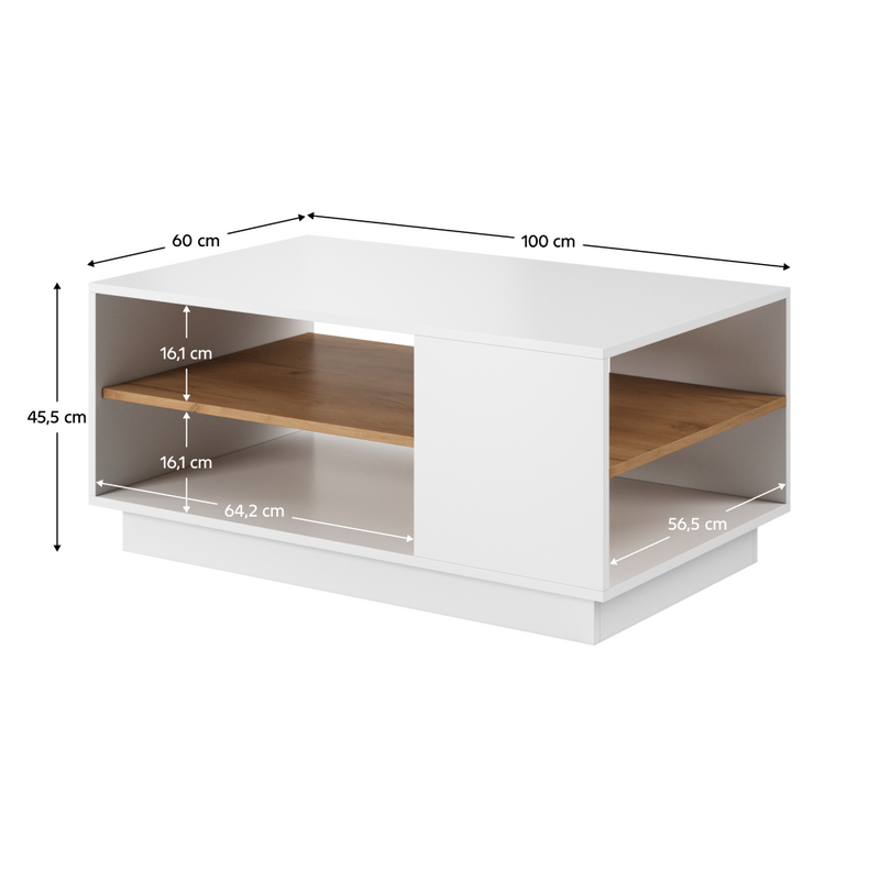 Dohányzóasztal, fehér/tölgy craft arany, TRIO