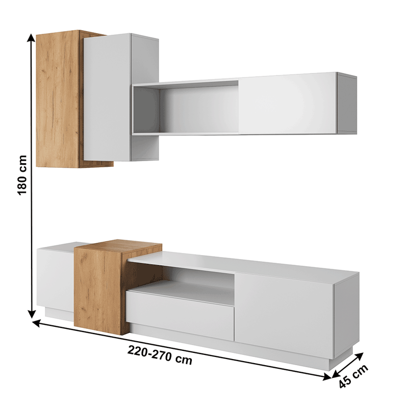 Nappali fal, fehér/tölgy craft arany, TRIO