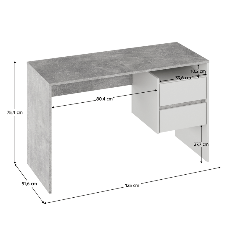 Számítógépasztal, beton/fehér, TULIO NEW