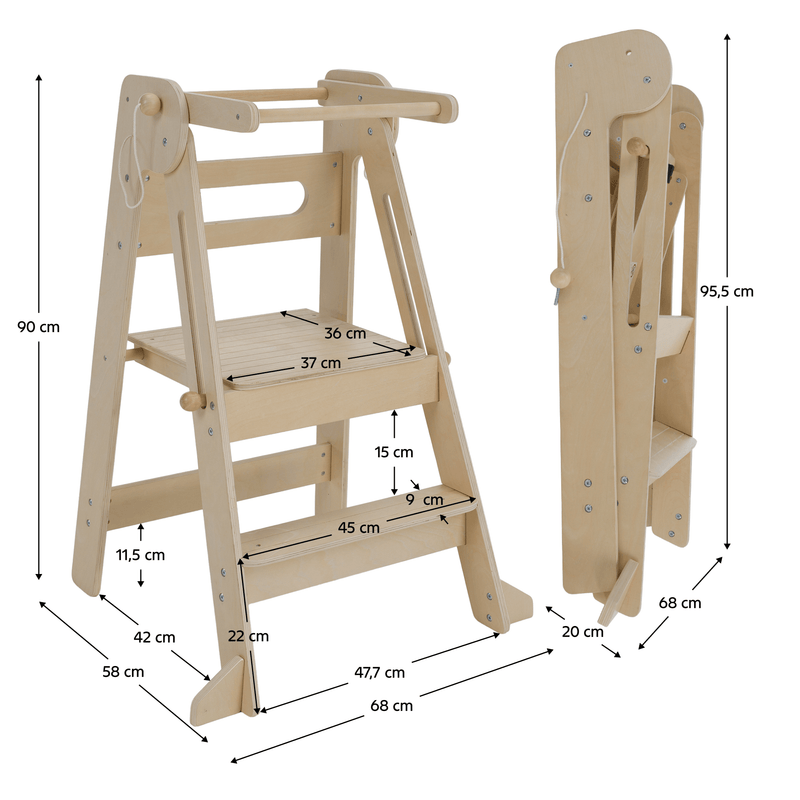 Montessori összecsukható tanulótorony, természetes, URIAN