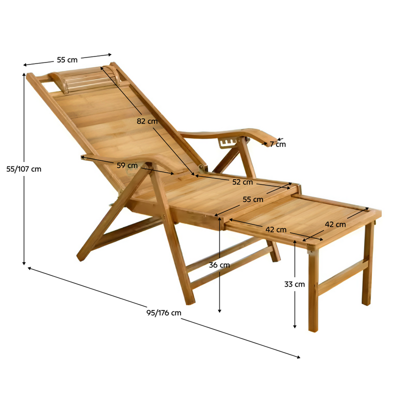 Kerti állítható szék, természetes, bambusz, VARDON