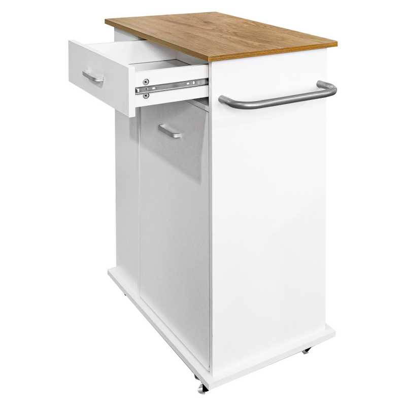 Billenős szekrény szemetes kosárral, fehér/tölgy, VASIN