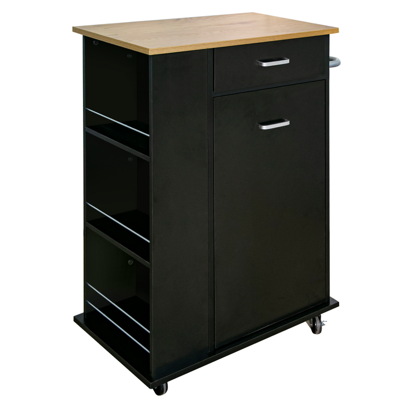 Billenős szekrény szemetes kosárral, fekete/tölgy, VASIN