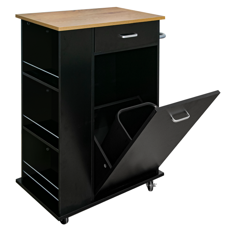 Billenős szekrény szemetes kosárral, fekete/tölgy, VASIN