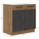 Alsószekrény, szürke matt/tölgy lancelot, VEGA 80 D 2F BB