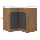 Alsó sarokszekrény, szürke matt/tölgy lancelot, VEGA 90x90 DN 1F BB