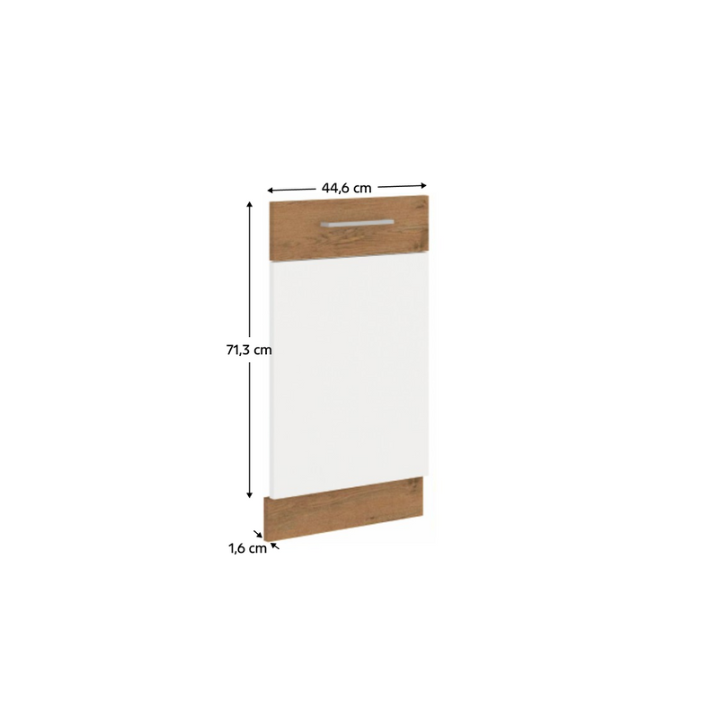Ajtó beépített mosogatógépre, lancelot tölgy/ fehér extra magas fényű HG, VEGA ZM 713x446
