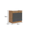 Alsószekrény, szürke matt/tölgy lancelot, VEGA 80 D 2F BB