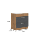 Alsószekrény, szürke matt/tölgy lancelot, VEGA 80 D 3S BB