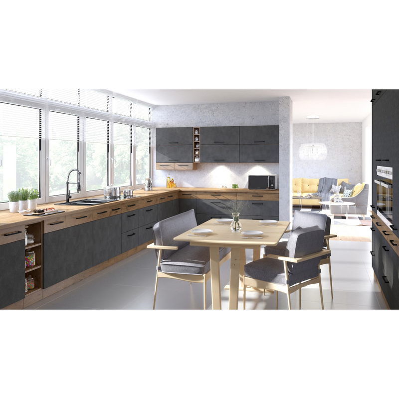 Alsó sarokszekrény, szürke matt/tölgy lancelot, VEGA 90x90 DN 1F BB