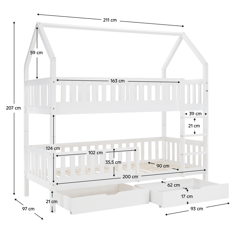Montessori emeletes ágy, fehér, VENITA TYP 2