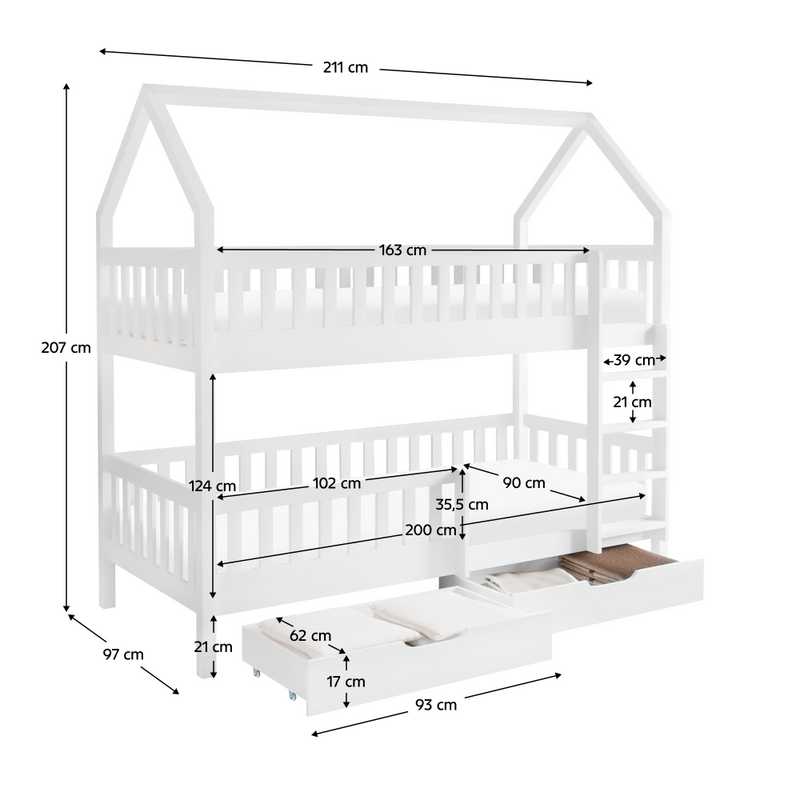 Montessori emeletes ágy, fehér, VENITA TYP 2