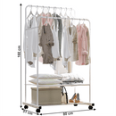 Kétsoros mozgatható akasztó, polcokkal, fehér, RAINER