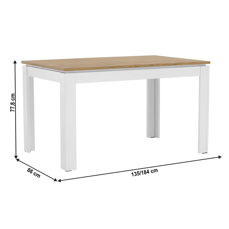 Kihúzható asztal, fehér/wotan tölgy 135-184x86 cm, VILGO