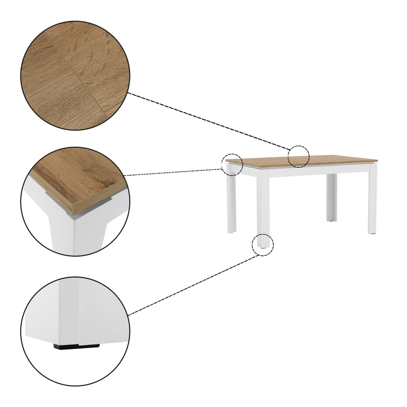 Kihúzható asztal, fehér/wotan tölgy 135-184x86 cm, VILGO