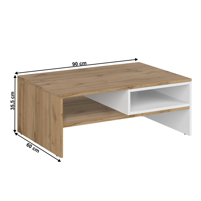 Dohányzóasztal 90, fehér/wotan tölgy, VILGO