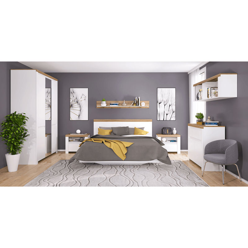 Franciaágy, 160x200, fehér/wotan tölgy, VILGO