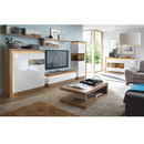 Vitrines szekrény LYOV01L, tölgy riviera/fehér extra magasfényű, LEONARDO