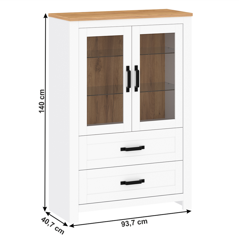Vitrin, fehér alba/tölgy craft arany, LANZETTE K