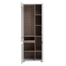 Vitrin, fehér extra magas fényű HG/trufla sonoma tölgy, balos, LYNATET 01